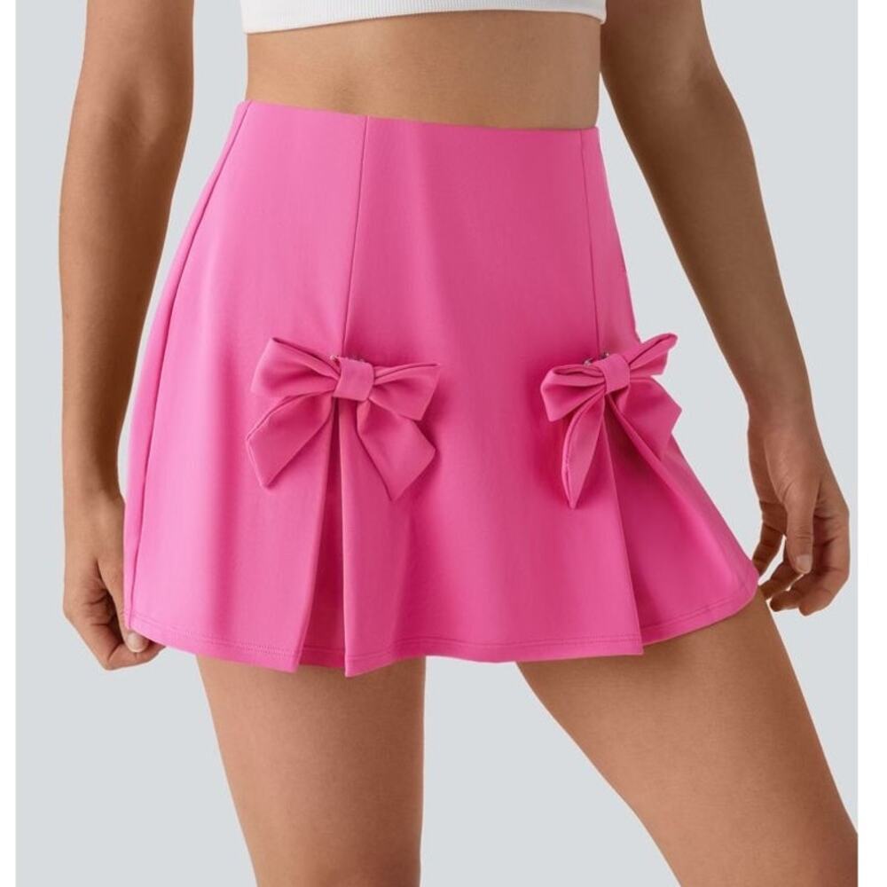 NWT Halara Womens XS Pink High Waisted Tummy Control Removable Bow Skirt Skort